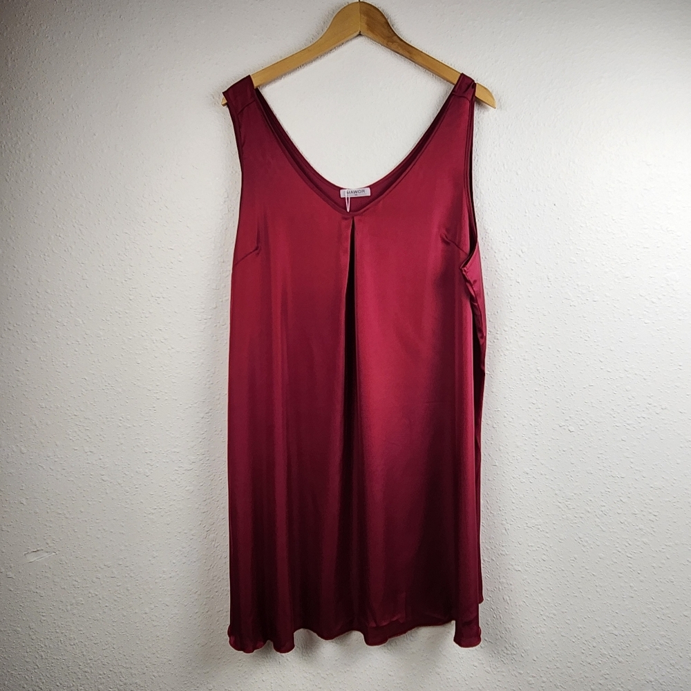 Silky Nightgown Lingerie Burgundy Red Sleeveless Flowy Plus Size 2XL Feminine NW